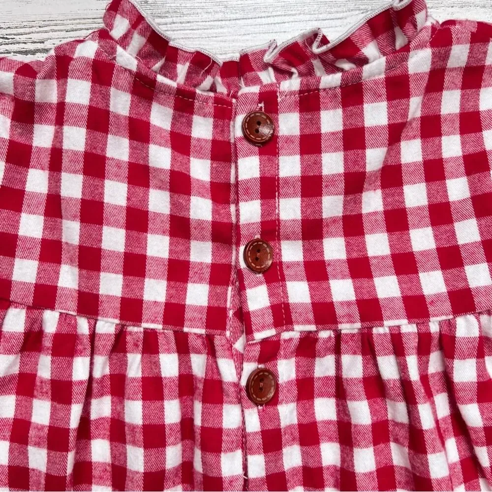 Merce & Me Dress Girls 10 Red Gingham Puff Sleeve Ruffle Flannel Vtg Inspired